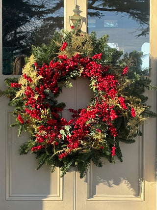 Extra Large Pine, Red berry & gold Wreath-90cm- Fresh