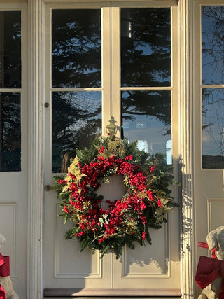 Extra Large Pine, Red berry & gold Wreath-90cm- Fresh