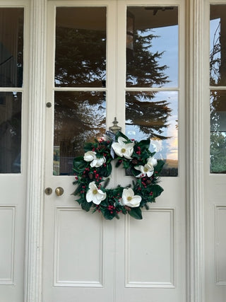 Magnolia and Red Berry Wreath 66cm- Everlasting