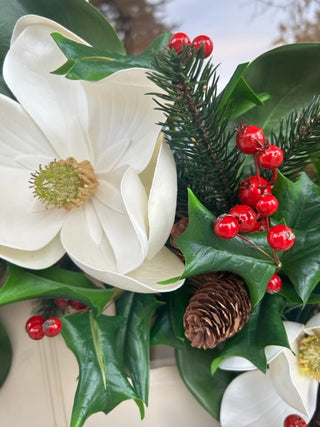 Magnolia and Red Berry Wreath 66cm- Everlasting