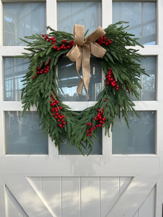 Red Berry & Bow Wreath 50cm